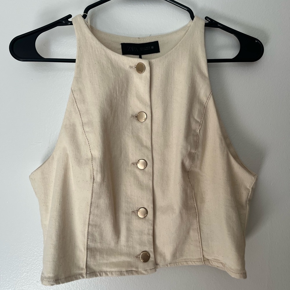 Zara Button-Up Fitted Top - Cream - Large - NWT